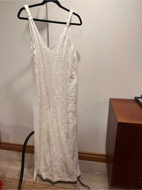 Zara Cotton White Embroidered Jumpsuit